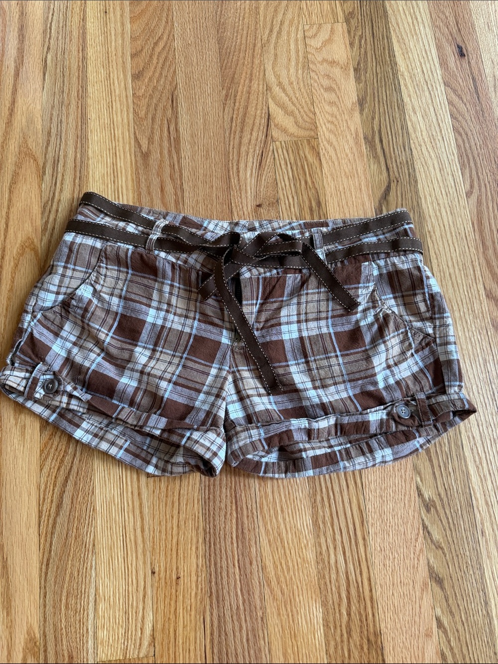 Forever 21 Brown and Cream Plaid Bike Shorts
